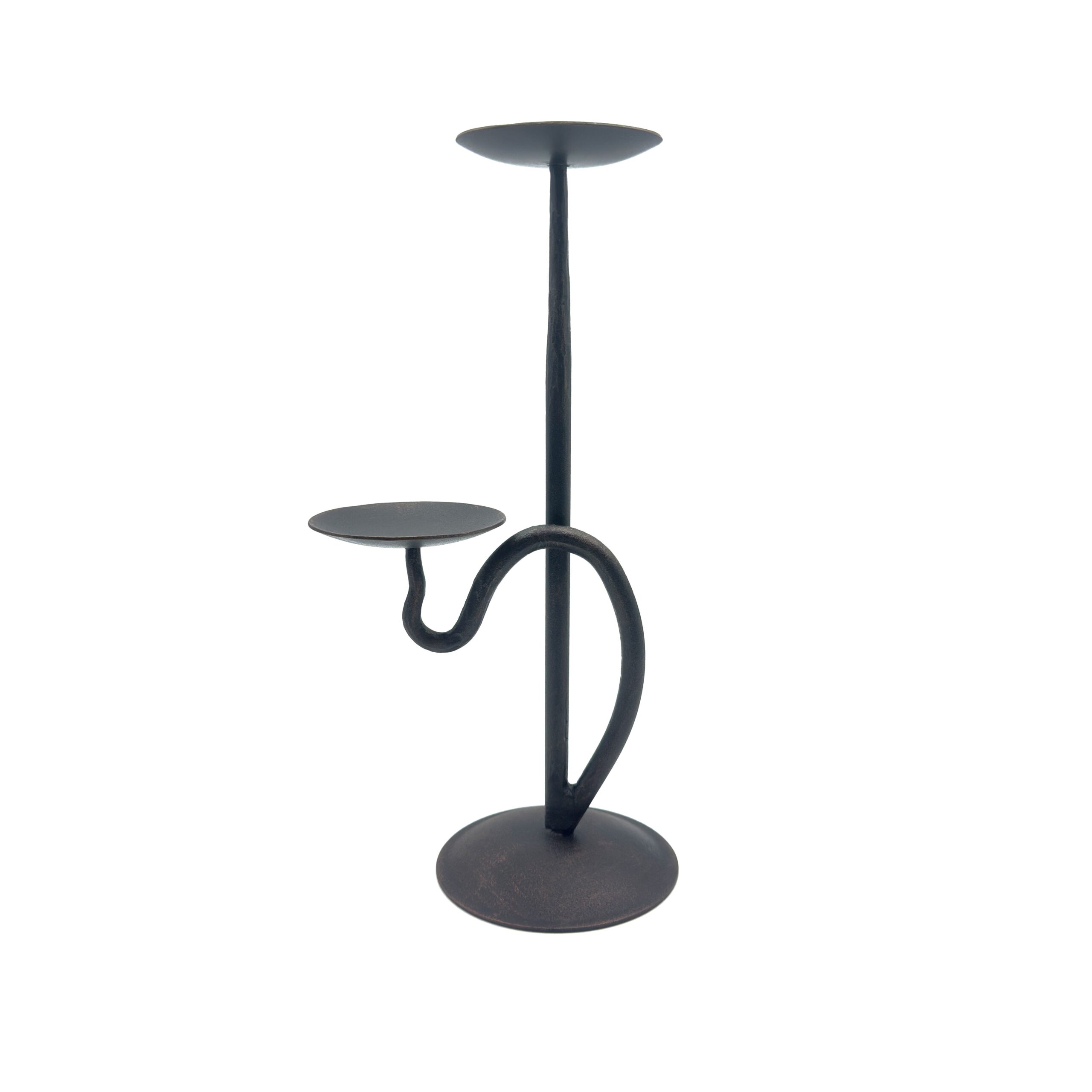 1180 Hand Forged Iron Candle Holder 6" (15cm) Antique Patina Finish 2 Light Two Tier Pillar Centerpiece - Image 1