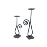 Hand Forged Iron Candle Holder Set of 2 Antique Patina Finish Single Plate Spiral Scroll Centerpieces