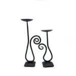 Hand Forged Iron Candle Holder Set of 2 Antique Patina Finish Single Plate Spiral Scroll Centerpieces - Image 7