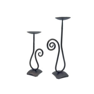 Hand Forged Iron Candle Holder Set of 2 Antique Patina Finish Single Plate Spiral Scroll Centerpieces