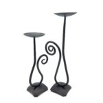 Hand Forged Iron Candle Holder Set of 2 Antique Patina Finish Single Plate Spiral Scroll Centerpieces - Image 9