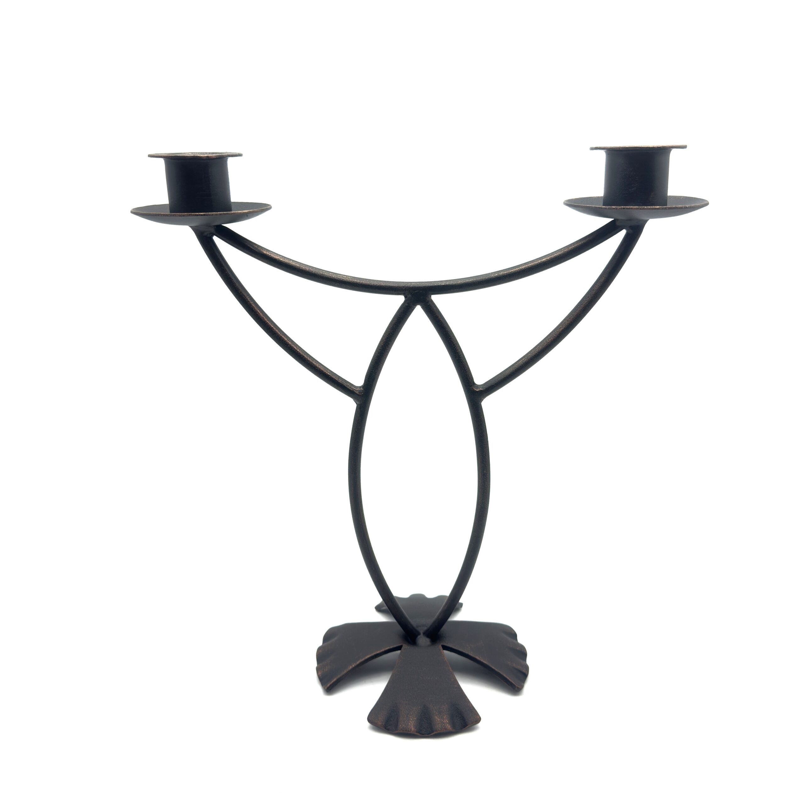 1184 Hand Forged Iron Candelabra 13.5" (34cm) Antique Patina Finish Geometric Arch Centerpiece - Image 1