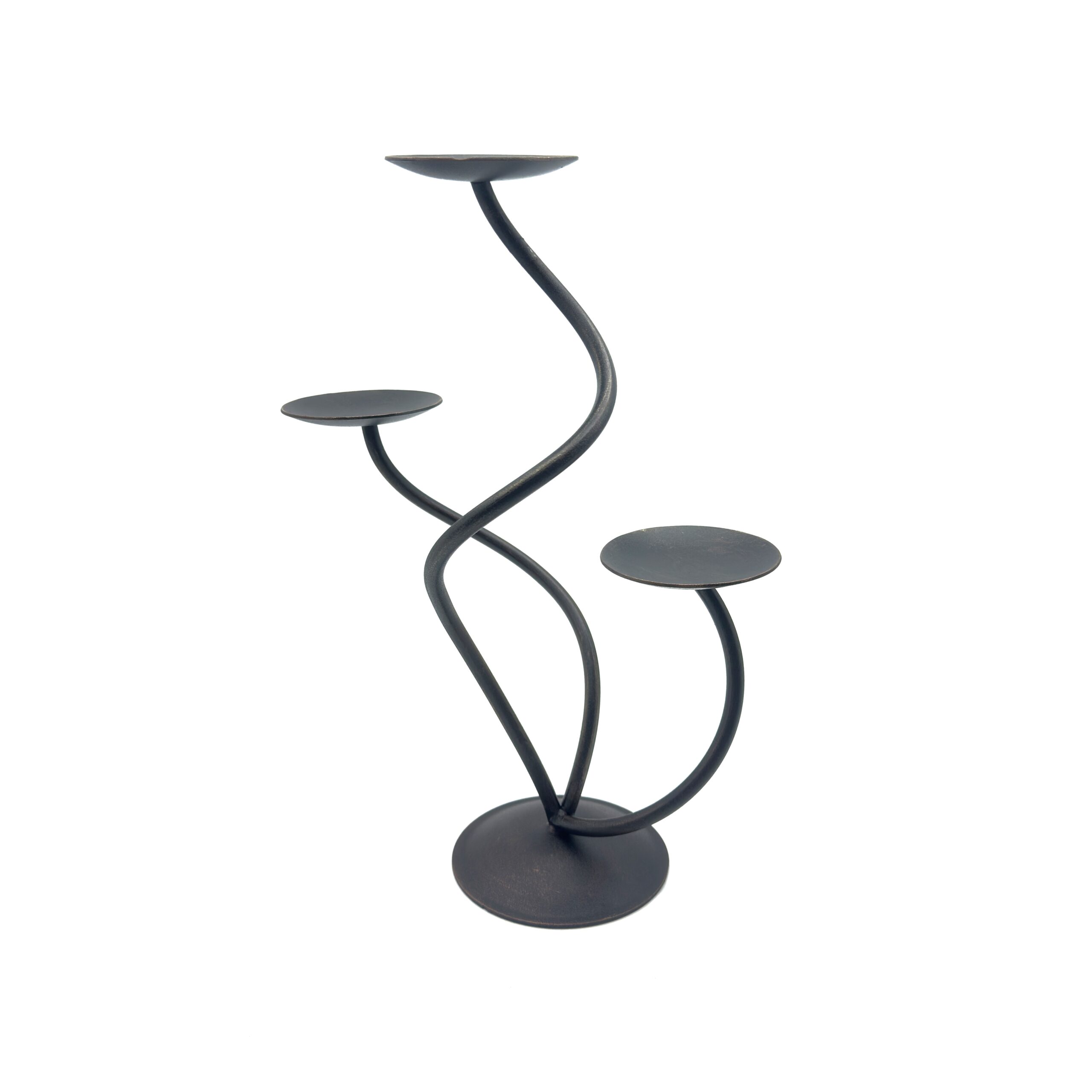 1186 Hand Forged Iron Candelabra 12.5" (32cm) Antique Patina Finish Serpentine Centerpiece - Image 1