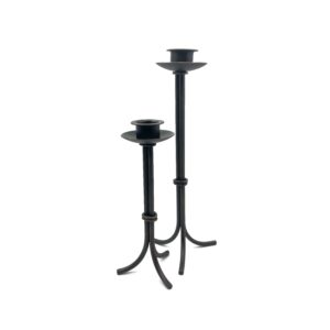 Hand Forged Iron Candlestick Set of 2 Antique Patina Finish Tall Minimalist Taper Centerpieces