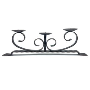 Hand Forged Iron Candelabra 19" (48cm) Antique Patina Finish Slender Vertical Centerpiece