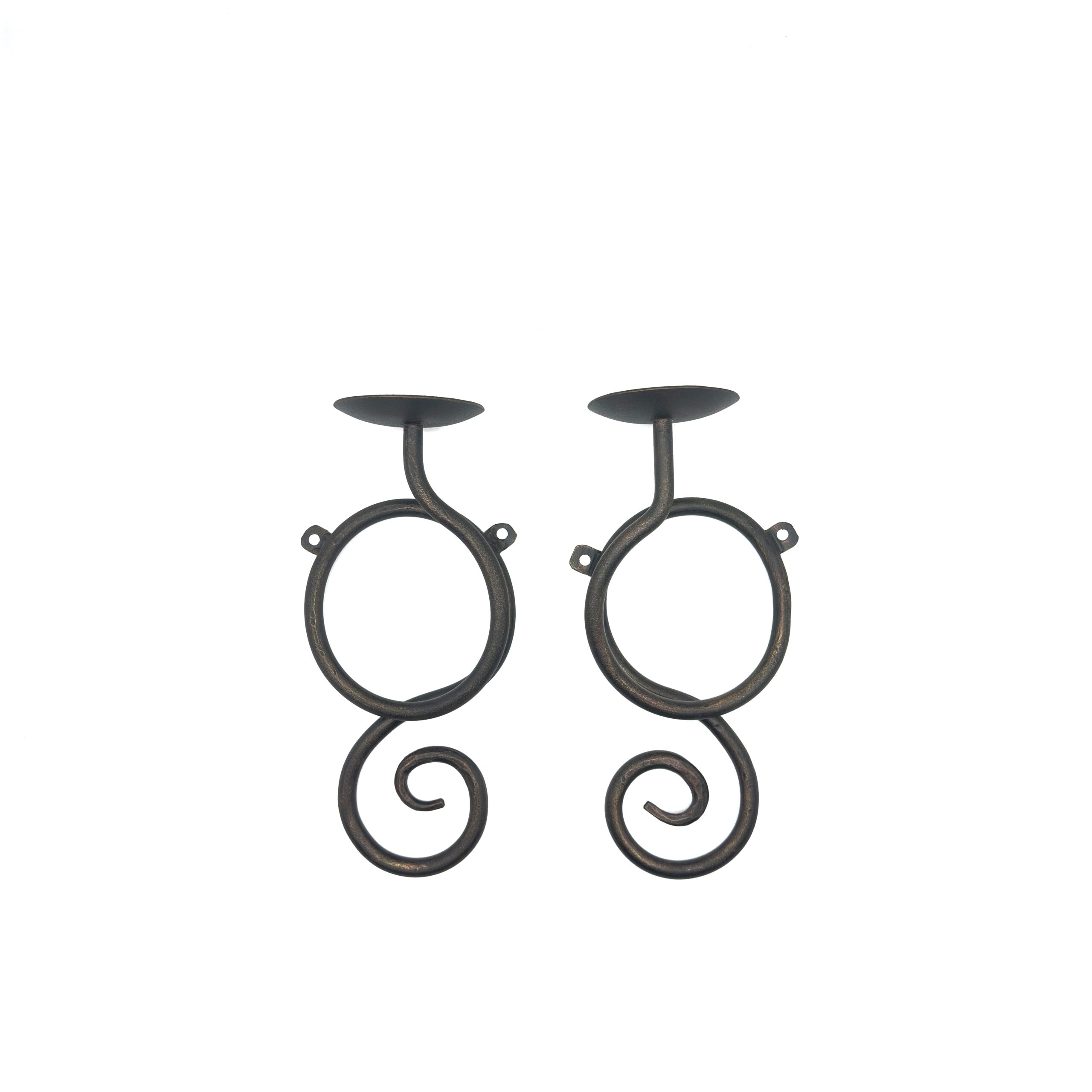 1189 Hand Forged Iron Wall Sconce Set of 2 Antique Patina Finish Single Light Hammered Scrolls - Image 1