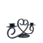 Hand Forged Iron Heart Motif Candelabra 12" (30cm) Antique Patina Finish Symmetrical Centerpiece - Image 7