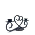 Hand Forged Iron Heart Motif Candelabra 12" (30cm) Antique Patina Finish Symmetrical Centerpiece - Image 5