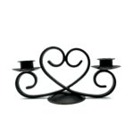 Hand Forged Iron Heart Motif Candelabra 12" (30cm) Antique Patina Finish Symmetrical Centerpiece
