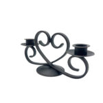 Hand Forged Iron Heart Motif Candelabra 12" (30cm) Antique Patina Finish Symmetrical Centerpiece - Image 4