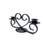 Hand Forged Iron Heart Motif Candelabra 12" (30cm) Antique Patina Finish Symmetrical Centerpiece - Image 6