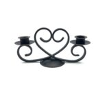 Hand Forged Iron Heart Motif Candelabra 12" (30cm) Antique Patina Finish Symmetrical Centerpiece - Image 4