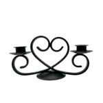 Hand Forged Iron Heart Motif Candelabra 12" (30cm) Antique Patina Finish Symmetrical Centerpiece