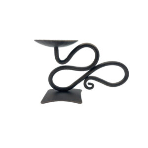 Hand Forged Iron Candlestick 6.7" (17cm) Dark Aged Iron Scalloped Centerpiece
