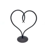 Hand Forged Iron Heart Motif Sculptural Decorative Object 11" (27cm) Antique Patina Finish Scrolled Heart Art