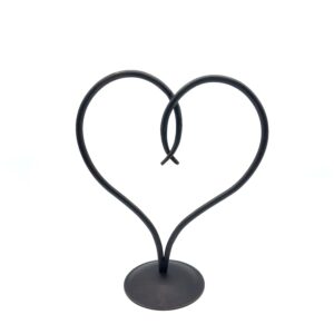 Hand Forged Iron Heart Motif Sculptural Decorative Object 11" (27cm) Antique Patina Finish Scrolled Heart Art