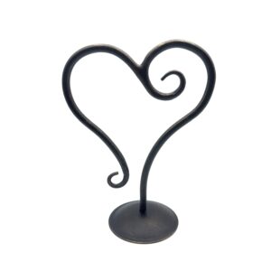 Hand Forged Iron Sculptural Decorative Object 10" (26cm) Antique Patina Finish Scrolled Heart Motif