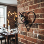 Handmade Wrought Iron Wall Mounted Wine Rack and Glass Holder 54cm Antique Patina Decorative Home Bar Display - Image 3