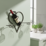 Handmade Wrought Iron Wall Mounted Wine Rack and Glass Holder 54cm Antique Patina Decorative Home Bar Display - Image 2