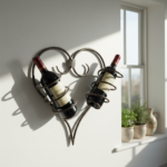 Handmade Wrought Iron Heart Wall Mounted Wine Rack 39cm Antique Patina Decorative Bottle Holder - Image 3