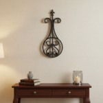 Handmade Wrought Iron Fleur de Lis Wall Mounted Decor 61cm Antique Patina Decorative Metal Art Object - Image 5