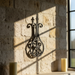 Handmade Wrought Iron Fleur de Lis Wall Mounted Decor 61cm Antique Patina Decorative Metal Art Object - Image 3