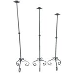 Hand Forged Iron Floor Candelabra Set of 3 41″- 45″- 49″(103-113-123) Artisan Matte Black Scrolled Base Rustic Floor Decor