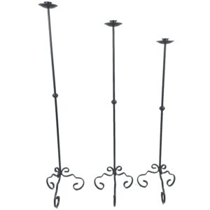 Hand Forged Iron Floor Candelabra Set of 3 41″- 45″- 49″(103-113-123) Artisan Matte Black Scrolled Base Rustic Floor Decor