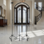 Hand Forged Iron Floor Candelabra Set of 3 41″- 45″- 49″(103-113-123) Artisan Matte Black Scrolled Base Rustic Floor Decor - Image 2