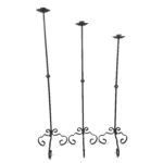 Hand Forged Iron Floor Candelabra Set of 3 41″- 45″- 49″(103-113-123) Antique Patina Scrolled Base Rustic Floor Decor