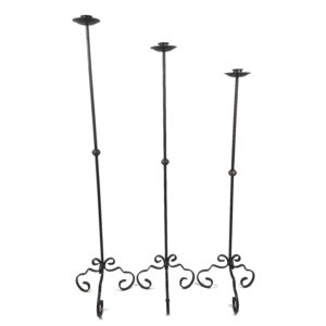 Hand Forged Iron Floor Candelabra Set of 3 41″- 45″- 49″(103-113-123) Antique Patina Scrolled Base Rustic Floor Decor
