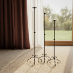 Hand Forged Iron Floor Candelabra Set of 3 41″- 45″- 49″(103-113-123) Antique Patina Scrolled Base Rustic Floor Decor - Image 6