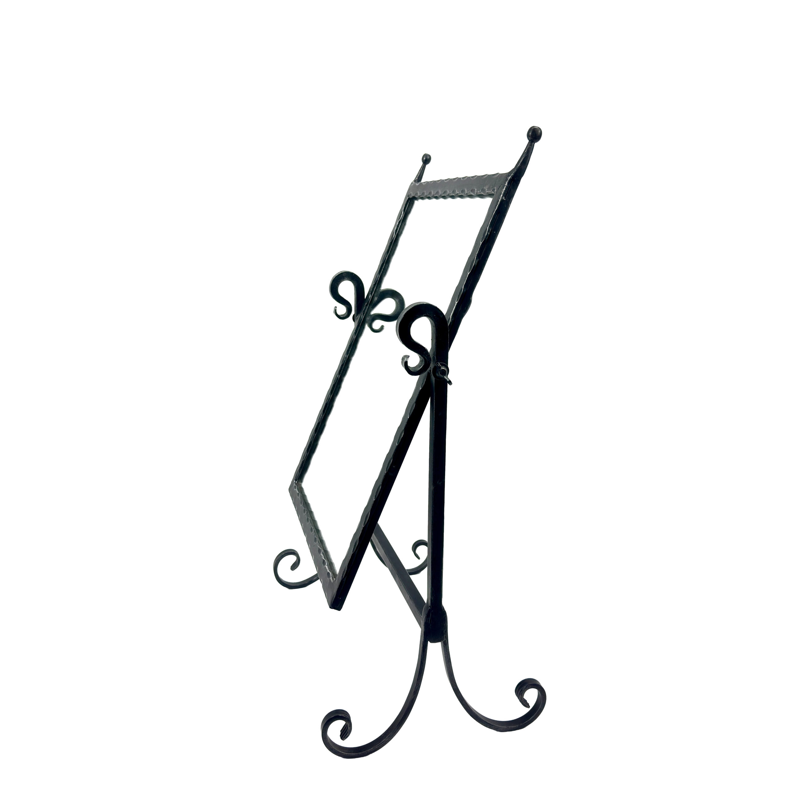 1205-3 Hand Forged Iron Swivel Tabletop Mirror 68cm Aluminum Patina Artisan Scrolled Base Rustic Decor - Image 1