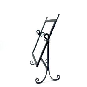 Hand Forged Iron Swivel Tabletop Mirror 68cm Aluminum Patina Artisan Scrolled Base Rustic Decor