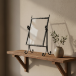 Hand Forged Iron Swivel Tabletop Mirror 68cm Aluminum Patina Artisan Scrolled Base Rustic Decor - Image 2