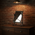 Hand Forged Iron Swivel Tabletop Mirror 68cm Aluminum Patina Artisan Scrolled Base Rustic Decor - Image 3