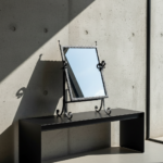 Hand Forged Iron Swivel Tabletop Mirror 68cm Aluminum Patina Artisan Scrolled Base Rustic Decor - Image 4