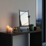 Hand Forged Iron Swivel Tabletop Mirror 68cm Aluminum Patina Artisan Scrolled Base Rustic Decor - Image 7