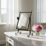 Hand Forged Iron Swivel Tabletop Mirror 68cm Aluminum Patina Artisan Scrolled Base Rustic Decor - Image 8