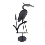 Hand Forged Wrought Iron Heron Sculpture 26″ (66cm) Antique Patina Reed & Cattail Accents Decor - Image 10