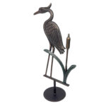 Hand Forged Wrought Iron Heron Sculpture 26″ (66cm) Antique Patina Reed & Cattail Accents Decor - Image 10