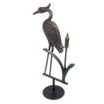 Hand Forged Wrought Iron Heron Sculpture 26″ (66cm) Antique Patina Reed & Cattail Accents Decor - Image 8