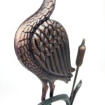 Hand Forged Wrought Iron Heron Sculpture 26″ (66cm) Antique Patina Reed & Cattail Accents Decor - Image 11