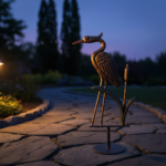 Hand Forged Wrought Iron Heron Sculpture 26″ (66cm) Antique Patina Reed & Cattail Accents Decor - Image 7