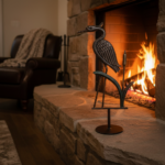Hand Forged Wrought Iron Heron Sculpture 26″ (66cm) Antique Patina Reed & Cattail Accents Decor - Image 5