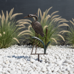 Hand Forged Wrought Iron Heron Sculpture 26″ (66cm) Antique Patina Reed & Cattail Accents Decor - Image 2