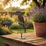 Hand Forged Wrought Iron Heron Sculpture 26″ (66cm) Antique Patina Reed & Cattail Accents Decor - Image 6