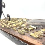 Authentic Antique Threshing Sledge Coffee Table 110cm Hand Forged Wrought Iron Base with Horseshoe Details Rustic Industrial Art - Image 12