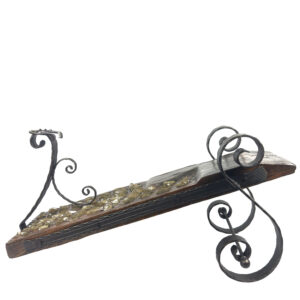 Authentic Antique Threshing Sledge Coffee Table 110cm Hand Forged Wrought Iron Base with Horseshoe Details Rustic Industrial Art