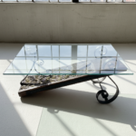 Authentic Antique Threshing Sledge Coffee Table 110cm Hand Forged Wrought Iron Base with Horseshoe Details Rustic Industrial Art - Image 2